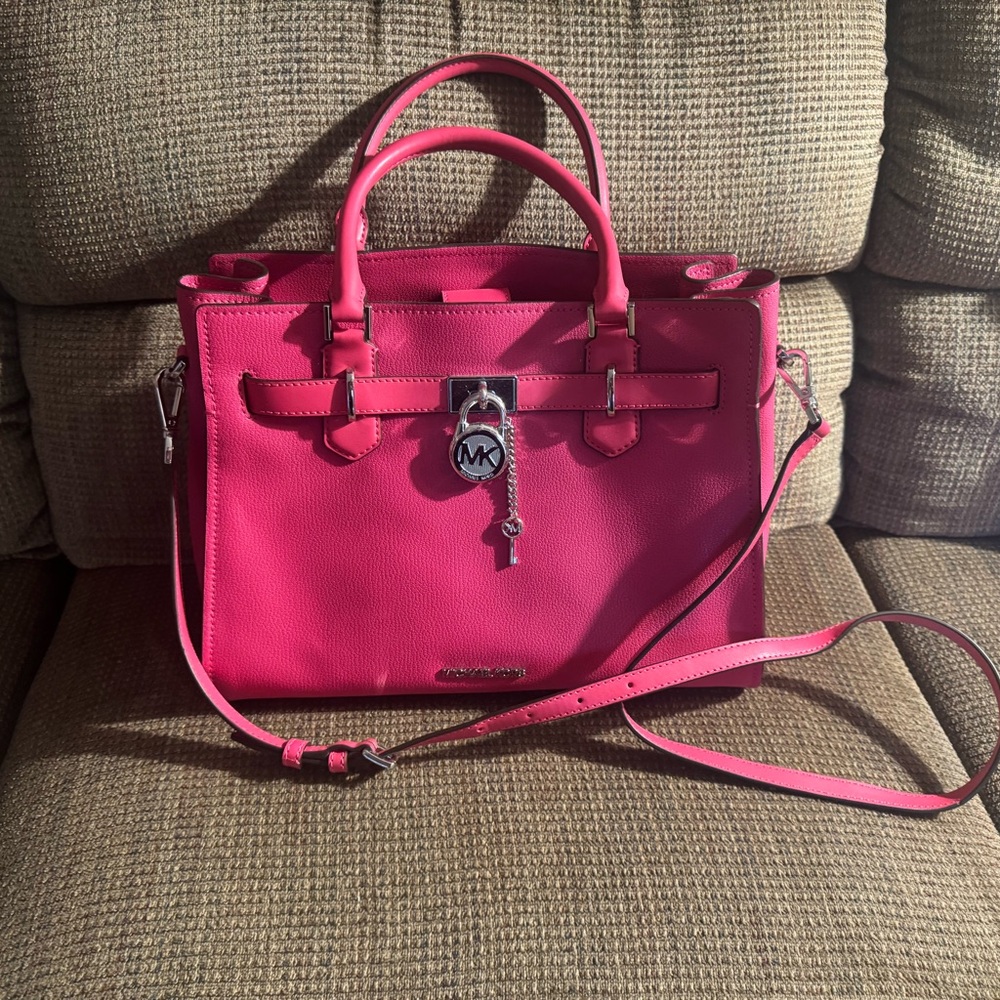 Michael Kors Pink Satchel with Silver Hardware and Detachable Strap